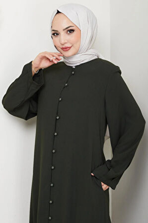 Kolu Pensli Düğmeli Ferace Haki HM2861