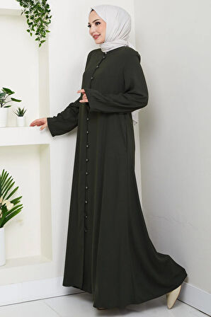 Kolu Pensli Düğmeli Ferace Haki HM2861