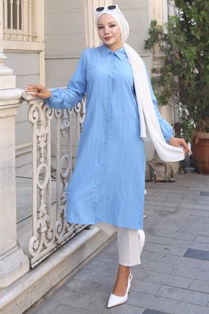Yazlık Uzun Pamuklu Tunik Bebe Mavisi HM2109