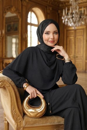 Yandan Tokalı Pantolonlu Ayrobin Takım Siyah HM2901