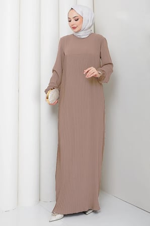 Robalı Piliseli Ayrobin Elbise Vizon HM2872