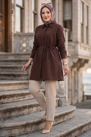 Bağlamalı Cepli Tunik Kahverengi HM2911