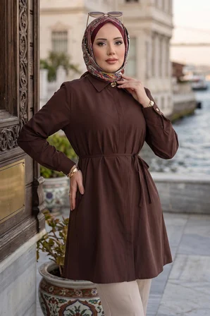Bağlamalı Cepli Tunik Kahverengi HM2911
