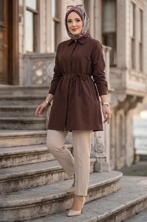 Bağlamalı Cepli Tunik Kahverengi HM2911