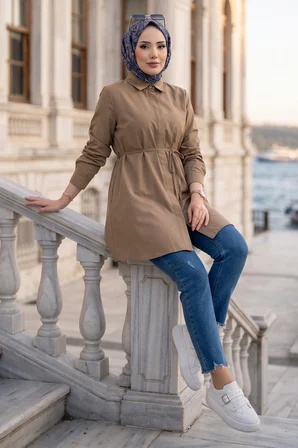 Bağlamalı Cepli Tunik Vizon HM2911