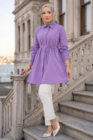 Bağlamalı Cepli Tunik Lila HM2911