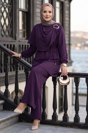 Yandan Tokalı Pantolonlu Ayrobin Takım Mürdüm HM2901