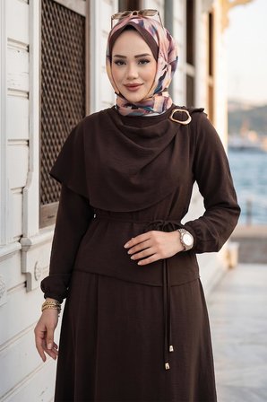 Toka Detaylı Etekli Ayrobin Takım Kahverengi HM2913