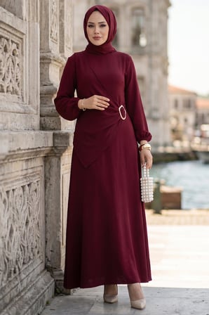 Yandan Tokalı Ayrobin Elbise Bordo HM2914