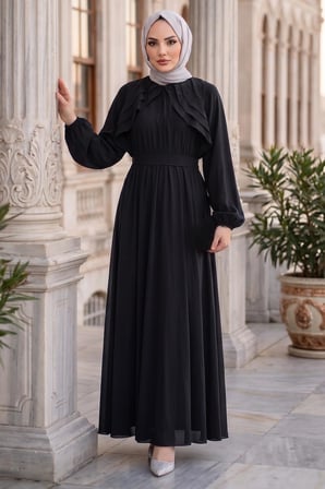 Kuşaklı Beli Lastikli Modal Elbise Siyah HM2916