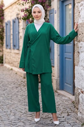 Yandan Bağlamalı Kimono Takım Zümrüt HM2935