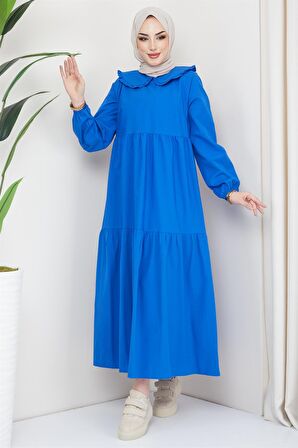 Bebe Yaka Tesettür Elbise İndigo