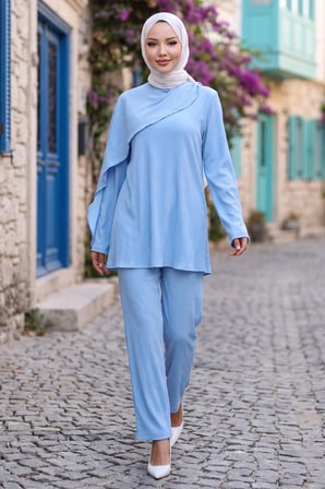 Pelerinli İkili Takım Bebe Mavisi HM2936