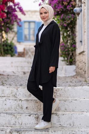 Bağlamalı Kimonolu İkili Takım Siyah HM2938