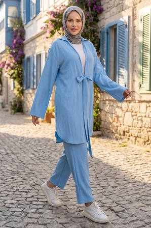 Bağlamalı Kimonolu İkili Takım Bebe Mavisi HM2938