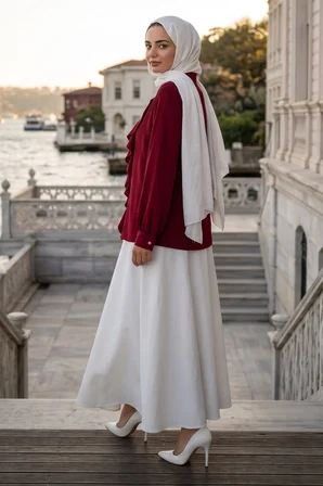 Önü Fırfırlı Gömlek Bordo HM2949