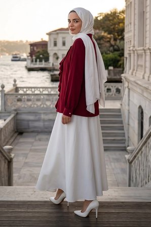 Önü Fırfırlı Gömlek Bordo HM2949