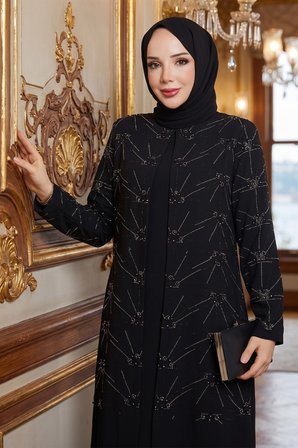 Takım Görünümlü Anne Abiyesi Siyah HM2950