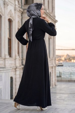 Önü Kat Detaylı Ayrobin Elbise Siyah HM2951