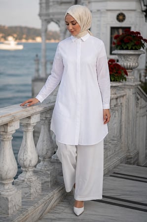 Gizli Patlı Düğmeli Tunik Beyaz HM2948