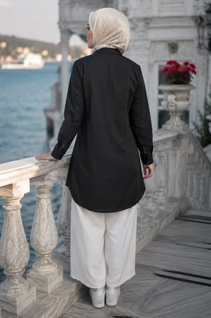 Gizli Patlı Düğmeli Tunik Siyah HM2948