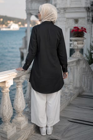 Gizli Patlı Düğmeli Tunik Siyah HM2948