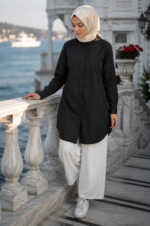 Gizli Patlı Düğmeli Tunik Siyah HM2948