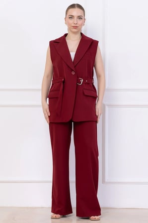 Kemerli Yelekli Takım Bordo HM2749