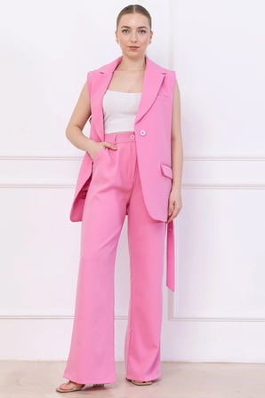 Kemerli Yelekli Takım Pembe HM2749