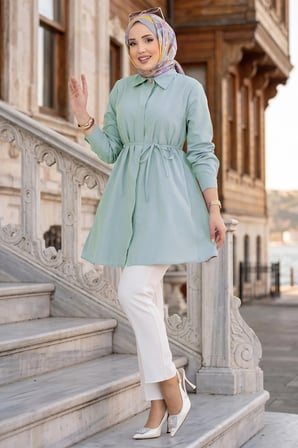 Bağlamalı Cepli Tunik Mint HM2911