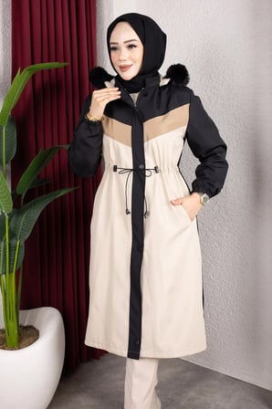 Peluş Astarlı Renk Garnili Mont Siyah HM2963