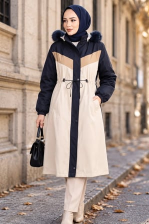 Peluş Astarlı Renk Garnili Mont Lacviert HM2963