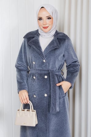 Düğmeli Kuşaklı Angora Kaban Füme HM2969