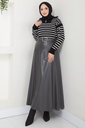 Kemerli Deri Etek Füme HM2641