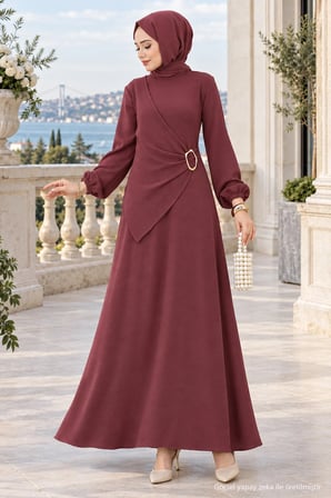 Yandan Tokalı Ayrobin Elbise Gül Kurusu HM2914