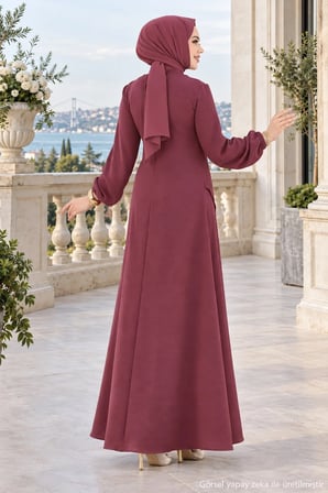 Yandan Tokalı Ayrobin Elbise Gül Kurusu HM2914