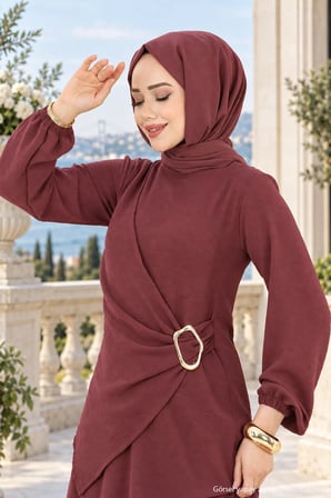 Yandan Tokalı Ayrobin Elbise Gül Kurusu HM2914