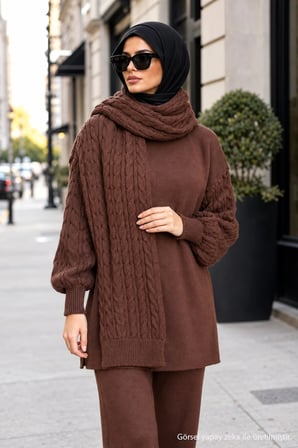 Atkılı Triko Takım Kahverengi HM2960