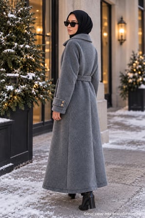 Kuşaklı Angora Tesettür Kaban Füme HM2974