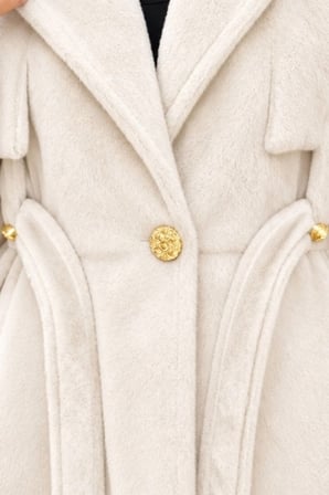 Kuşaklı Angora Tesettür Kaban Krem HM2974