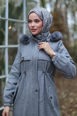 Tünel Detaylı Kaşe Kaban Gri HM2980