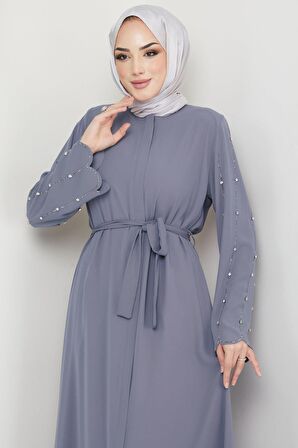 Kolu Taşlı Gizli Patlı Ferace Gri