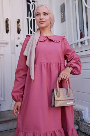 Bebe Yaka Tesettür Elbise Gül Kurusu HM2080