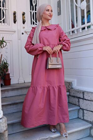 Bebe Yaka Tesettür Elbise Gül Kurusu HM2080