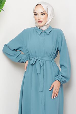 Gömlek Yaka Kuşaklı Ferace Mint HM2253