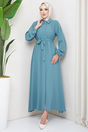 Gömlek Yaka Kuşaklı Ferace Mint HM2253