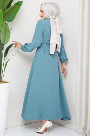 Gömlek Yaka Kuşaklı Ferace Mint HM2253