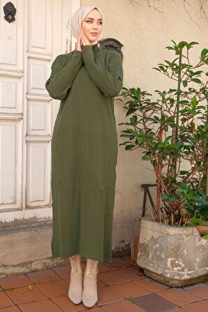 Fitilli Triko Elbise Haki HM2247