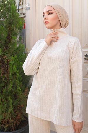 Fermuarlı Triko Takım Taş HM2237