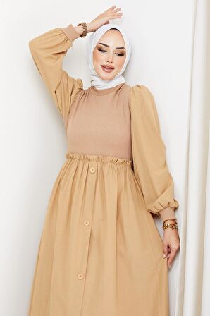 Kaşkorse Garnili Elbise Camel HM2249